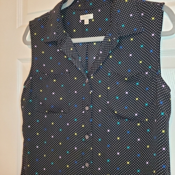 Talbots Black Button Down Sleeveless Blouse w/ tiny polka dots Sz LP - Picture 4 of 7